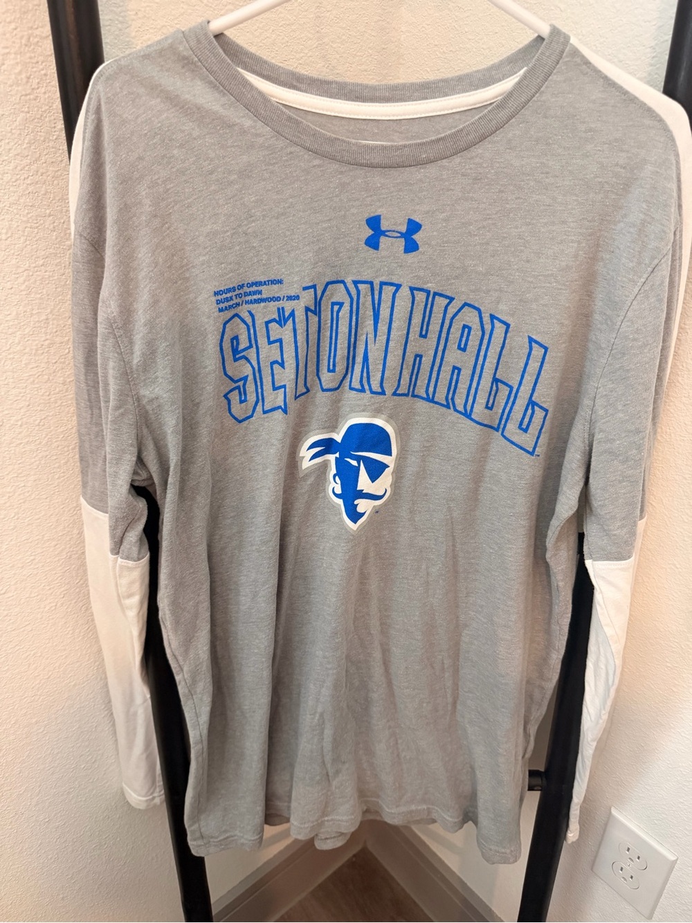 Under Armour Grey Seton Hall Long Sleeve Tee with Blue Logo